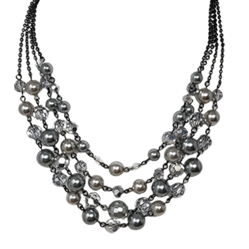 Lia Sophia "Plaza" Women's Multi Layered Chain Link Necklace -Gray, Black, Cream